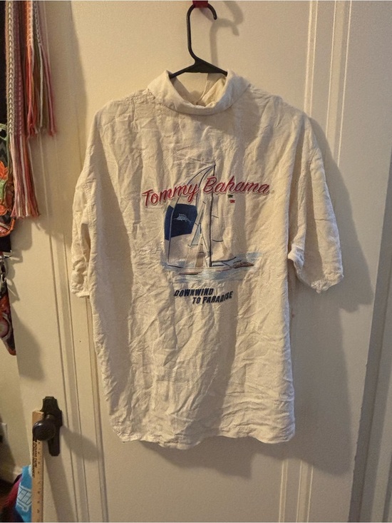 Tommy Bahama Other - Tommy Bahama Cream Short-Sleeve Linen Button-Down Shirt large downwind to